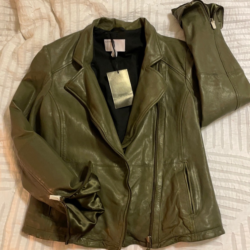 Muubaa Kendyll Olive green biker jacket sz US 6